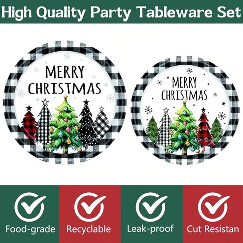 DTDO 96Pcs Christmas Paper Plates and Napkins Party Dinnerware Set Buffalo Plaid Xmas Christmas Tree Tableware Party Supplies Winter Christmas Party Decorations Serve 24 guest in Saudi Arabia