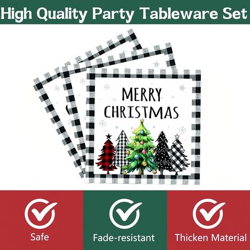 DTDO 96Pcs Christmas Paper Plates and Napkins Party Dinnerware Set Buffalo Plaid Xmas Christmas Tree Tableware Party Supplies Winter Christmas Party Decorations Serve 24 guest in Saudi Arabia