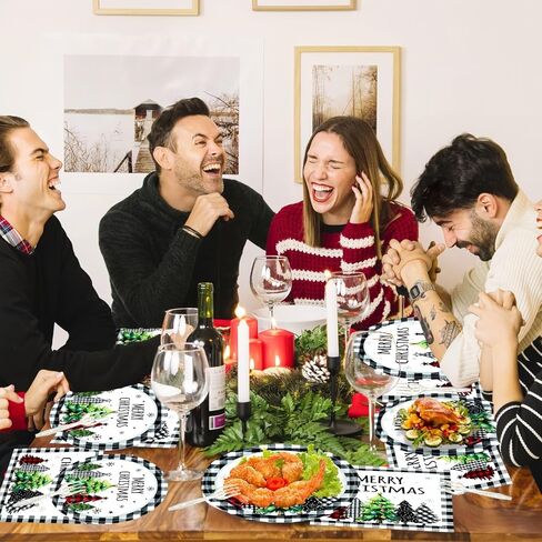 DTDO 96Pcs Christmas Paper Plates and Napkins Party Dinnerware Set Buffalo Plaid Xmas Christmas Tree Tableware Party Supplies Winter Christmas Party Decorations Serve 24 guest in Saudi Arabia