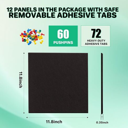 Large Felt Bulletin Board for Walls, 48" x 36" Black Bulletin Board 15 Pack Cork Board with 72 Safe Removable Adhesive Tabs, Bulletin Boards for Home Office Classroom Pin Board in Kuwait