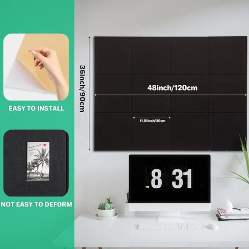 Large Felt Bulletin Board for Walls, 48" x 36" Black Bulletin Board 15 Pack Cork Board with 72 Safe Removable Adhesive Tabs, Bulletin Boards for Home Office Classroom Pin Board in Kuwait