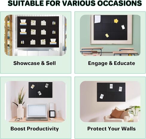 Large Felt Bulletin Board for Walls, 48" x 36" Black Bulletin Board 15 Pack Cork Board with 72 Safe Removable Adhesive Tabs, Bulletin Boards for Home Office Classroom Pin Board in Kuwait