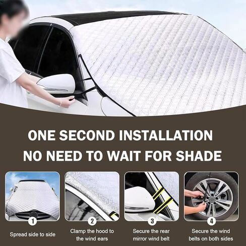 Car Windshield Cover, Waterproof Snowproof Sunshade Cover for Windshield Hood, Thickened Heat-insulating Foldable Car Exterior Accessories, Universal for Most Vehicles (Silver) in Saudi Arabia