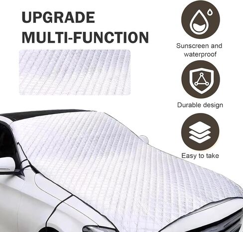 Car Windshield Cover, Waterproof Snowproof Sunshade Cover for Windshield Hood, Thickened Heat-insulating Foldable Car Exterior Accessories, Universal for Most Vehicles (Silver) in Saudi Arabia