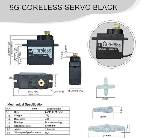 9g Coreless Servo Black, Full Metal Gear Micro RC Servo 4KG-CM Torque 4.8-8.4V for Arduino Fixed-Wing Aircraft RC Smart Car Robotic Arm DIY Projects 180 Degree in Saudi Arabia