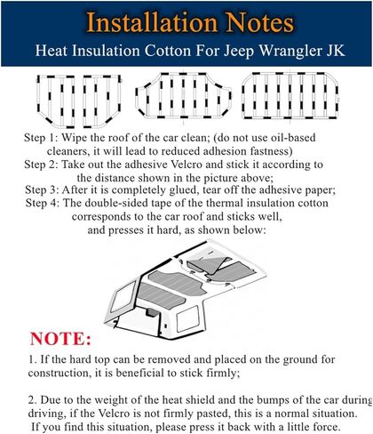 Sound Heat Insulation Pad ，Compatible for Jeep Wrangler JK 4-Door 2012-2017 Car Hardtop Rear Window Ceiling Roof Heat Insulation Cotton Kits in Saudi Arabia