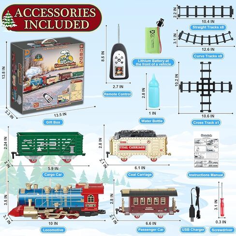 Kids Electric Train Set - Remote Control Blue Train Set w/Smoke, Sounds, Lights - Rechargeable for Christmas Tree - Train Toys Gifts for 3 to 8 Year Old Boys in Kuwait