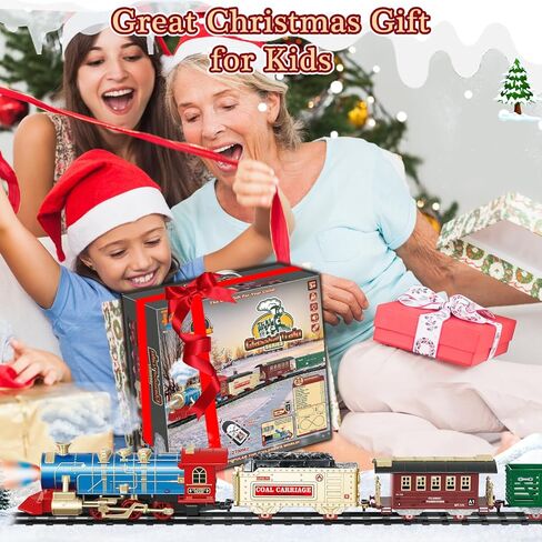 Kids Electric Train Set - Remote Control Blue Train Set w/Smoke, Sounds, Lights - Rechargeable for Christmas Tree - Train Toys Gifts for 3 to 8 Year Old Boys in Kuwait
