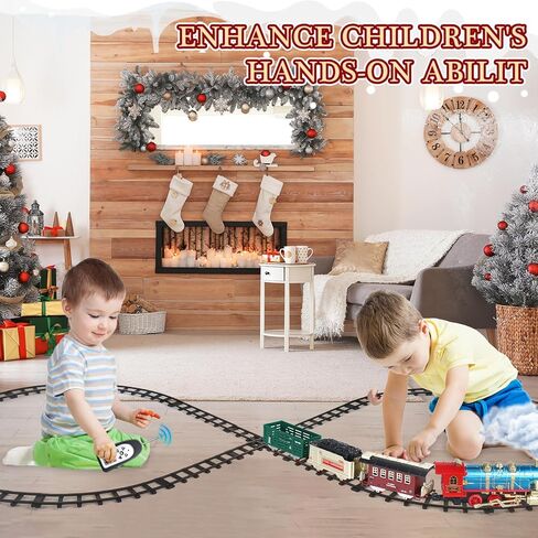 Kids Electric Train Set - Remote Control Blue Train Set w/Smoke, Sounds, Lights - Rechargeable for Christmas Tree - Train Toys Gifts for 3 to 8 Year Old Boys in Kuwait
