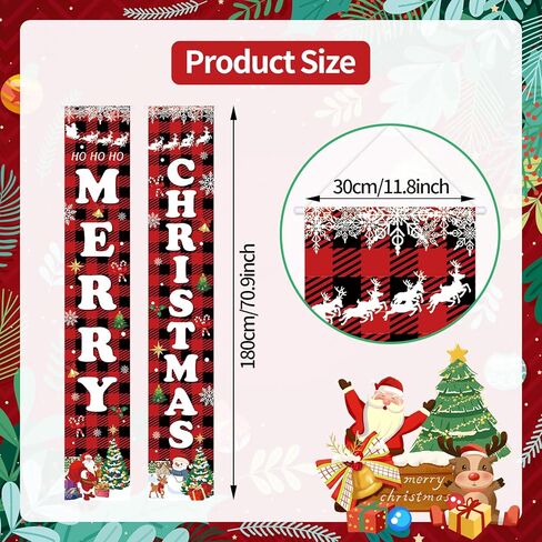 71 x 12 Inches Christmas Lighted Banner for Doorway Porch Yard, “MERRY" and “CHRISTMAS" Buffalo Plaid Holiday Theme Decor Outdoor Indoor Front Door Wall Welcome Hanging LED Banner Sign Decorations Party Supplies in Kuwait