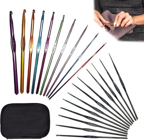 22 Pcs Crochet Hooks, Multicolored Knitting Needles for Crocheting, Smooth & Lightweight Crochet Hook Kit for Yarn Crafts(Black) in Saudi Arabia