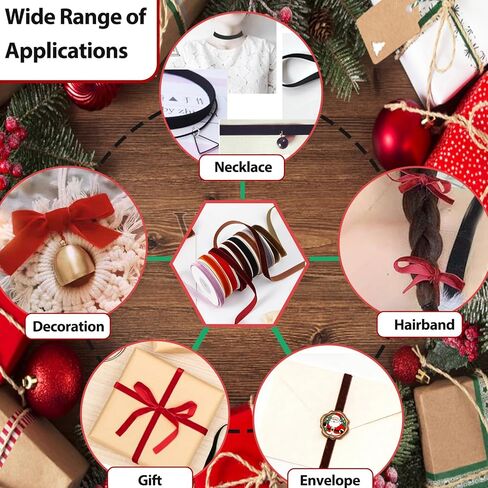 4 Rolls Velvet Ribbon Set, 2/5" x20 Yard Single Side Velvet Ribbon for Christmas Wreath Decoration Gift Wrapping, Burgundy, Brown, Pink, Deep Green in Saudi Arabia