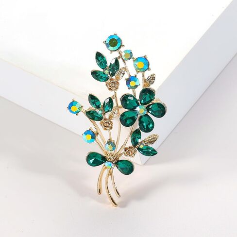 YOQUCOL Red Colour Zircon Crystal Poppy Flower Bouquet Shape Brooch Pins for Woman Girls Gift in Kuwait