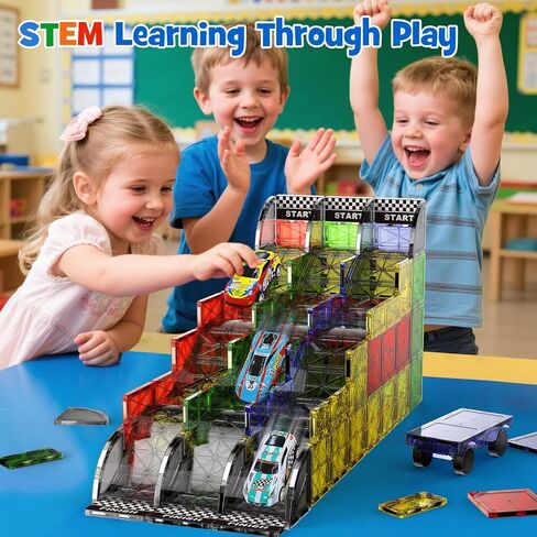 مجموعة بلاط مغناطيسي 2 في 1 للانحدار والطرق - 40 قطعة من مكعبات البناء المغناطيسية مع السيارة، ألعاب مونتيسوري لمرحلة ما قبل المدرسة للأولاد والبنات بعمر 3 سنوات فما فوق، ألعاب حسية مثالية للأطفال الصغار in Kuwait