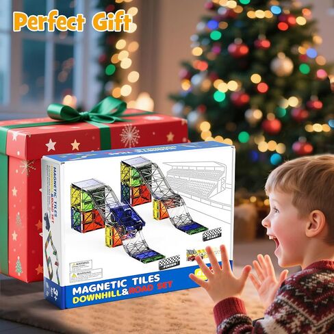 مجموعة بلاط مغناطيسي 2 في 1 للانحدار والطرق - 40 قطعة من مكعبات البناء المغناطيسية مع السيارة، ألعاب مونتيسوري لمرحلة ما قبل المدرسة للأولاد والبنات بعمر 3 سنوات فما فوق، ألعاب حسية مثالية للأطفال الصغار in Kuwait