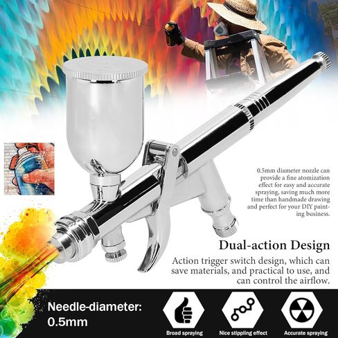 Garosa Professional Airbrush Kit with 0.5mm Nozzle, Ergonomic Trigger Design, Adjustable Spray Pattern for Artwork, Body Art Painting, T217 in Saudi Arabia