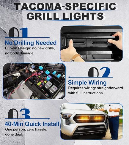 Direct-Snap LED Grill Lights for 2024 2025 Toyota Tacoma Raptor Lights Front Grille Light Bar 4th Gen Tacoma Accessories (Amber, SR SR5 Only) in Kuwait