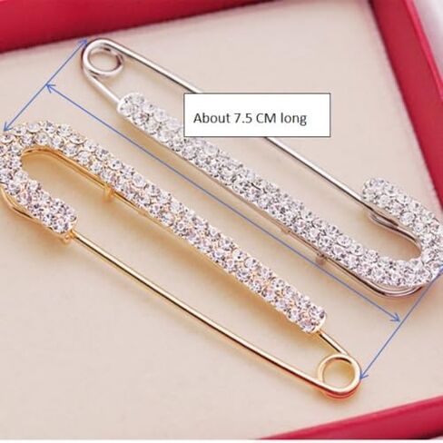 Scarf Party Metal Pin Jeans for Women Gold Color Silver Safety Pin Jeans Buckle Crytal Clips Rhinestones Brooches(silver-1pc) in Saudi Arabia