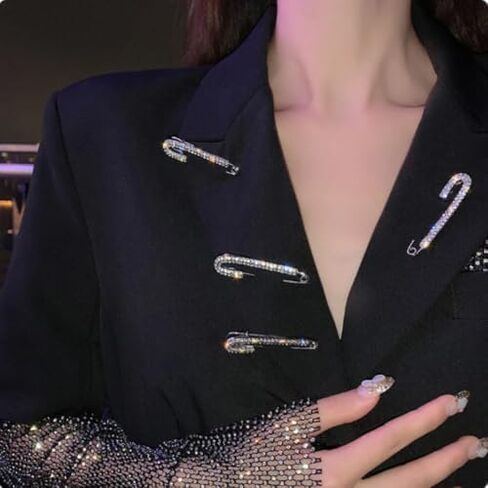 Scarf Party Metal Pin Jeans for Women Gold Color Silver Safety Pin Jeans Buckle Crytal Clips Rhinestones Brooches(silver-1pc) in Saudi Arabia