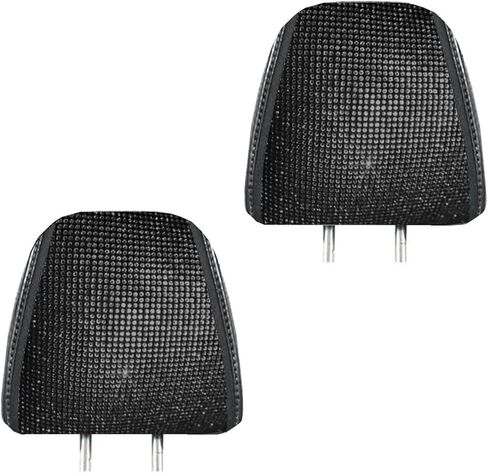 2 PCS Bling Car Headrest Covers, Sparkling Full Rhinestone Car Seat Head Rest Cover, Breathable Soft Headrest Protector, Bling Auto Interior Accessories, Universal for Most Cars (Black) in Saudi Arabia