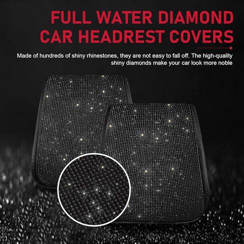 2 PCS Bling Car Headrest Covers, Sparkling Full Rhinestone Car Seat Head Rest Cover, Breathable Soft Headrest Protector, Bling Auto Interior Accessories, Universal for Most Cars (Black) in Saudi Arabia