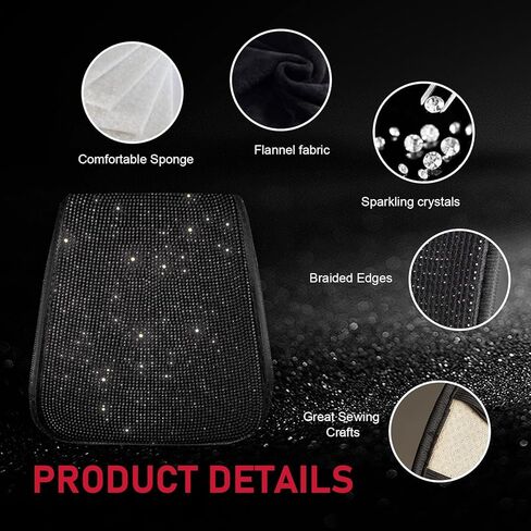 2 PCS Bling Car Headrest Covers, Sparkling Full Rhinestone Car Seat Head Rest Cover, Breathable Soft Headrest Protector, Bling Auto Interior Accessories, Universal for Most Cars (Black) in Saudi Arabia