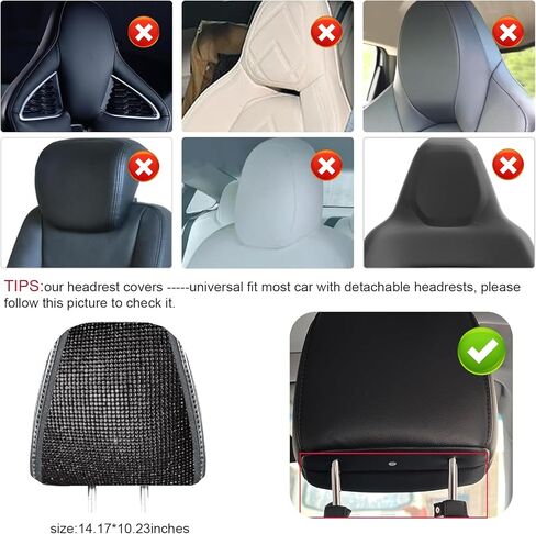 2 PCS Bling Car Headrest Covers, Sparkling Full Rhinestone Car Seat Head Rest Cover, Breathable Soft Headrest Protector, Bling Auto Interior Accessories, Universal for Most Cars (Black) in Saudi Arabia