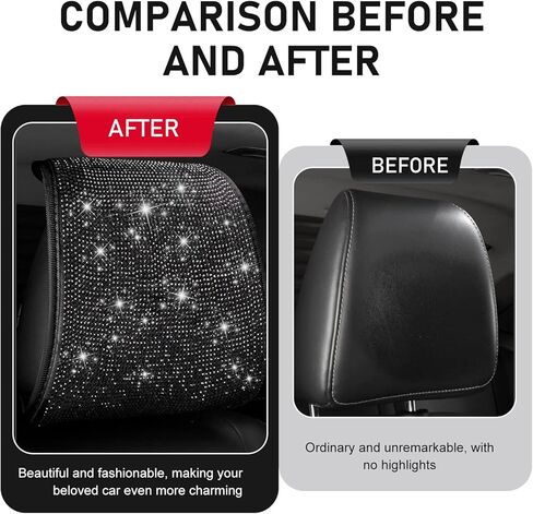 2 PCS Bling Car Headrest Covers, Sparkling Full Rhinestone Car Seat Head Rest Cover, Breathable Soft Headrest Protector, Bling Auto Interior Accessories, Universal for Most Cars (Black) in Saudi Arabia