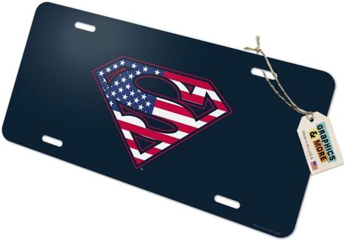 GRAPHICS & MORE Superman USA American Flag Shield Logo Novelty Metal Vanity Tag License Plate in Saudi Arabia