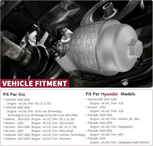 26300-3LAA0 Upgrade Aluminum Complete Oil Filter & Housing Assembly Compatible with 2020-2024 Kia Telluride, 2017-2021 Sedona Sorento Cadenza, 2017-2020 Hyundai Genesis G80, 2020-2024 Palisade in Saudi Arabia