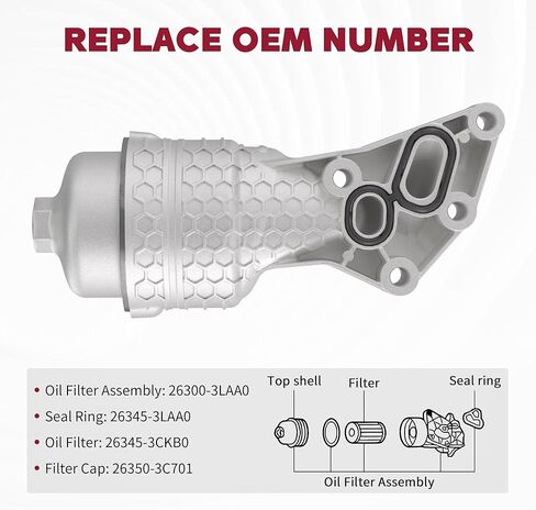 26300-3LAA0 Upgrade Aluminum Complete Oil Filter & Housing Assembly Compatible with 2020-2024 Kia Telluride, 2017-2021 Sedona Sorento Cadenza, 2017-2020 Hyundai Genesis G80, 2020-2024 Palisade in Saudi Arabia