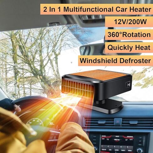 Car Heater,12V 200W Portable Fast Heating Defroster Automobile Windshield Fast Heaters Car Heater That Plugs into Cigarette Lighter for Car, SUV, Trucks (Orange Black) in Saudi Arabia