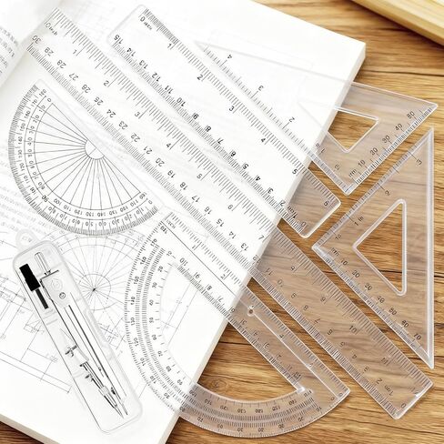 مجموعة هندسية - طقم هندسي مكون من 7 قطع مع مسطرة بلاستيكية شفافة مقاس 12 بوصة و6 بوصة، مسطرة مثلثة، مجموعة منقلة وبوصلة للمكتب المدرسي ورسم الرياضيات وصياغة فن الهندسة المعمارية in Kuwait