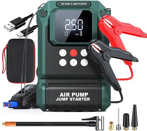 Jump Starter with Air Compressor,2000A 150PSI Car Jump Starter,21800mAh Battery Jump Starter Portable,12V Jump Box with Smart Jumper Cable LCD Display,Lights(Up All Gas/12.0L Diesel) in Saudi Arabia