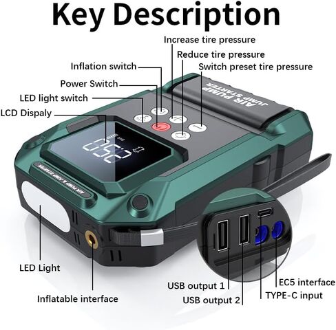 Jump Starter with Air Compressor,2000A 150PSI Car Jump Starter,21800mAh Battery Jump Starter Portable,12V Jump Box with Smart Jumper Cable LCD Display,Lights(Up All Gas/12.0L Diesel) in Saudi Arabia