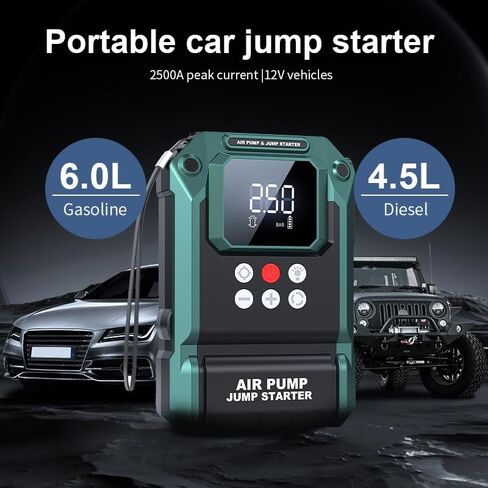Jump Starter with Air Compressor,2000A 150PSI Car Jump Starter,21800mAh Battery Jump Starter Portable,12V Jump Box with Smart Jumper Cable LCD Display,Lights(Up All Gas/12.0L Diesel) in Saudi Arabia
