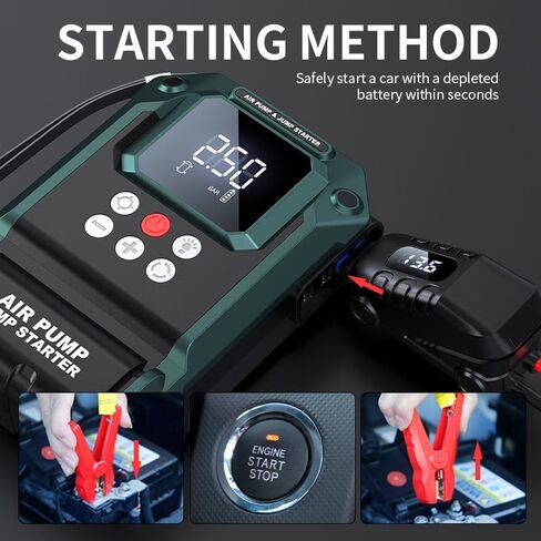 Jump Starter with Air Compressor,2000A 150PSI Car Jump Starter,21800mAh Battery Jump Starter Portable,12V Jump Box with Smart Jumper Cable LCD Display,Lights(Up All Gas/12.0L Diesel) in Saudi Arabia
