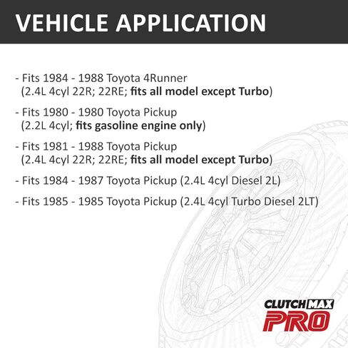 ClutchMaxPRO Performance Stage 1 Clutch Kit with Flywheel Compatible with 1984-1988 Toyota 4Runner 1980-1988 Pickup 2.4L 22R 22RE 2L 2LT Gas, Diesel (CP16057HDFW-ST1) in Saudi Arabia