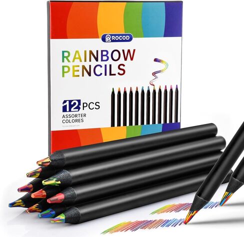 أقلام قوس قزح، 12 قلم رصاص ملون بألوان قوس قزح، قلم رصاص ممتع، لوازم فنية للأطفال، هدايا عيد الميلاد للأطفال من عمر 8 إلى 12 سنة، سلة عيد الفصح in Kuwait