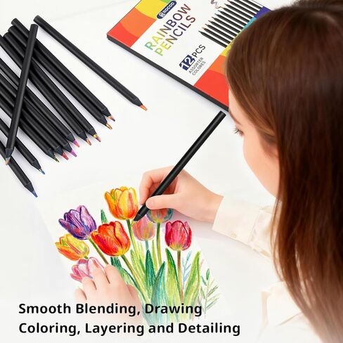 أقلام قوس قزح، 12 قلم رصاص ملون بألوان قوس قزح، قلم رصاص ممتع، لوازم فنية للأطفال، هدايا عيد الميلاد للأطفال من عمر 8 إلى 12 سنة، سلة عيد الفصح in Kuwait