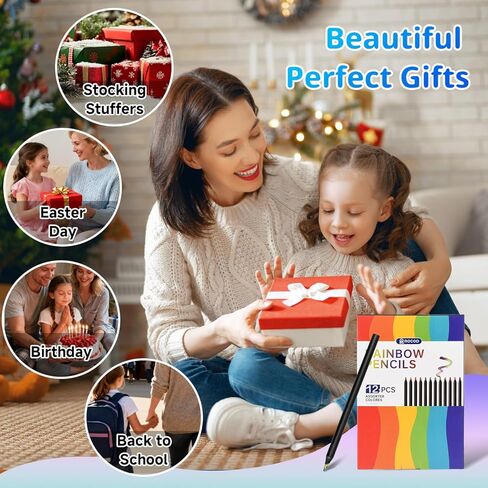 أقلام قوس قزح، 12 قلم رصاص ملون بألوان قوس قزح، قلم رصاص ممتع، لوازم فنية للأطفال، هدايا عيد الميلاد للأطفال من عمر 8 إلى 12 سنة، سلة عيد الفصح in Kuwait