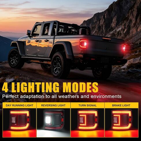 مصابيح خلفية LED DOT مع ضوء الفرامل، ضوء عكسي، ضوء تشغيل، إشارة الانعطاف، مصابيح خلفية مناسبة لسيارة Jeep Gladiator JT 2020 2021 2022 2023 2024 2025، قطعتان in Saudi Arabia
