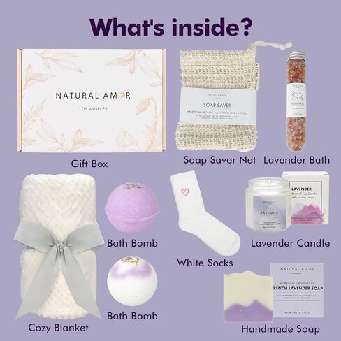 Natural Amor - مجموعة هدايا سبا خضراء للنساء - هدية حمام غابة النعناع لها - 5 قطع هدية للاستحمام والجسم بما في ذلك قالب الصابون والشمعة وقنابل الحمام in Kuwait