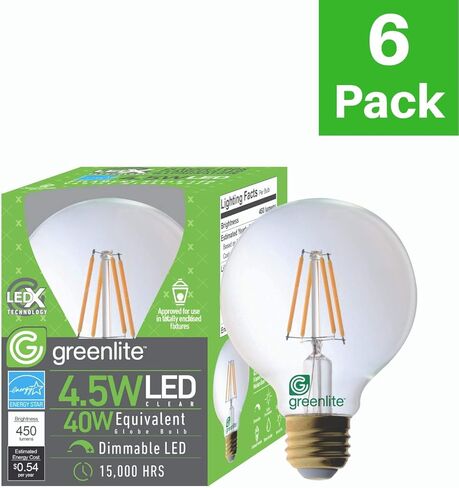 LED 4.5W G25 Clear Globe Filament Light Bulb, 40W Equivalent, 470 Lumens, 2700K Soft White, E26 Medium Base, Dimmable, 120V, Energy Star in Saudi Arabia