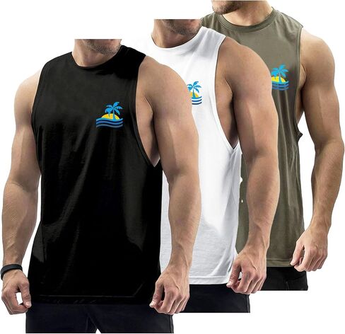 InleaderStyle Men's Workout Tank Tops Cotton Gym Cut Off Sleeveless T Shirt Bodybuilding Fitness Muscle Athletic Tank Tops in Kuwait