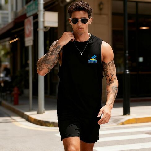 InleaderStyle Men's Workout Tank Tops Cotton Gym Cut Off Sleeveless T Shirt Bodybuilding Fitness Muscle Athletic Tank Tops in Kuwait