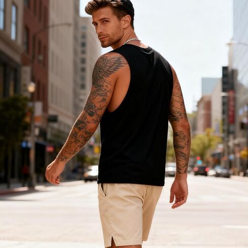 InleaderStyle Men's Workout Tank Tops Cotton Gym Cut Off Sleeveless T Shirt Bodybuilding Fitness Muscle Athletic Tank Tops in Kuwait