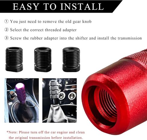 Car Shifter Knob, Aluminum Alloy Cool Car Gear Lever Stick Shifter Handle with 3 Adapters, Shifter Gear Knob Lever for Most Manual Automatic Vehicles, Car Accessories (Black) in Saudi Arabia