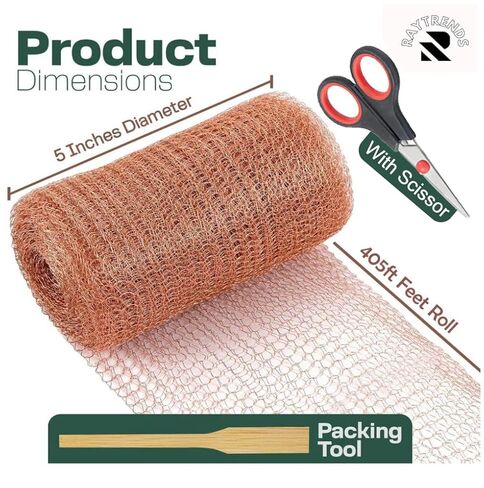 Copper Mesh Rodent Control Kit, 5 Inch x 35ft Rustproof Copper Wool Blend, DIY Hole Filler, Complete with Precision Scissors and Packing Tool for Mice & Rodent Defense in Kuwait