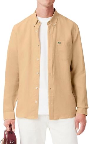 Lacoste Contemporary Collection's Men's Long Sleeve Regular Fit Linen Button Down with Front Pocket in Saudi Arabia